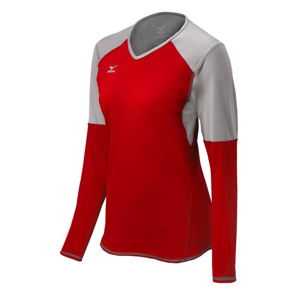 Jersey Mizuno Voleibol Techno VI Long Sleeve Para Mujer Rojos/Plateados/Grises 0978514-BM